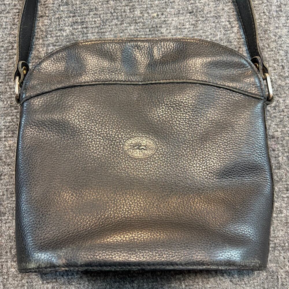 Vintage Longchamp Paris Black Pebbled Leather Crossbody Shoulder Bag Purse